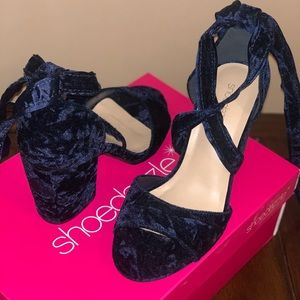 Velvet Dark Blue High Heels